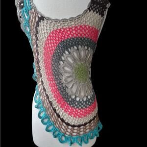 Miracle City Sz S/M Crochet Knit Tank Top Multicolor Boho 60s 90s Y2K Revival